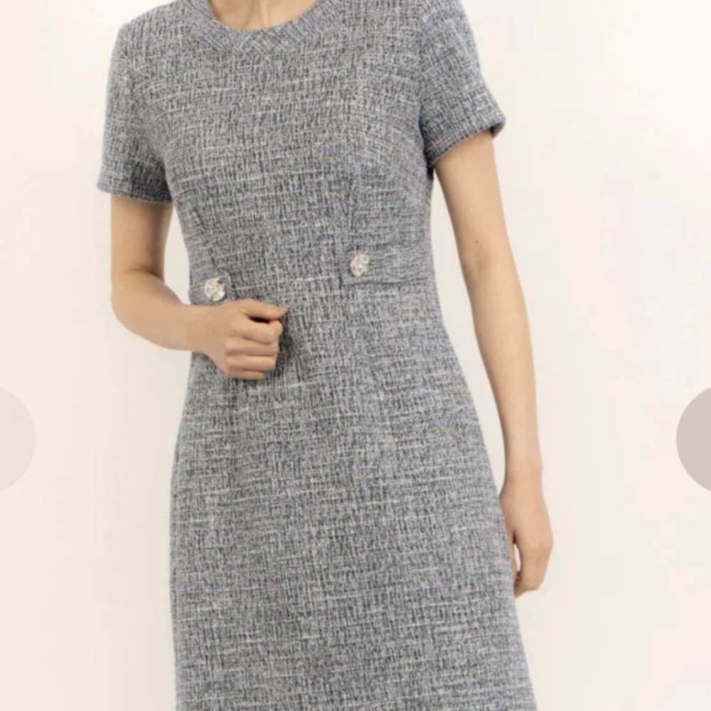 Elegant Black & CreamTweed Dress
